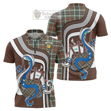 Thomson Hunting Modern Tartan Zipper Polo Shirt with Epic Bagpipe Style