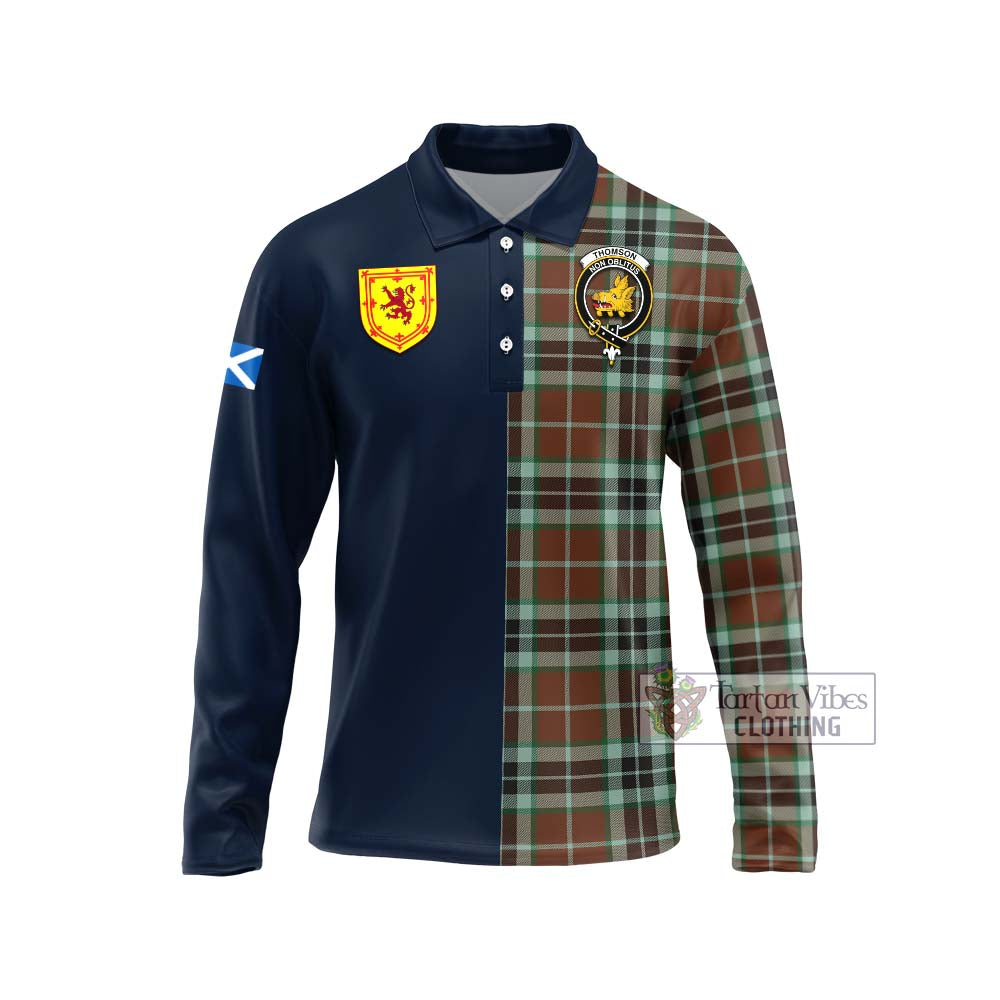 Tartan Vibes Clothing Thomson Hunting Modern Tartan Long Sleeve Polo Shirt with Scottish Lion Royal Arm Half Style