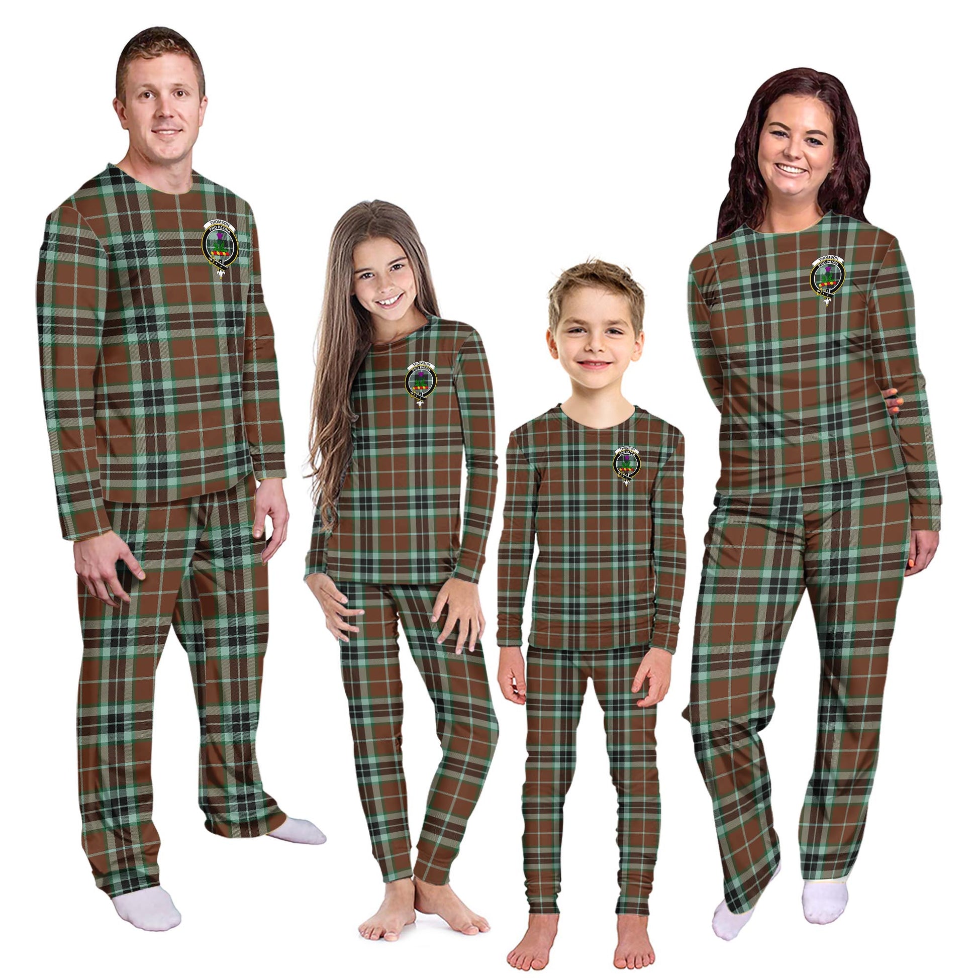 Thomson Hunting Modern Tartan Pajamas Family Set with Family Crest - Tartanvibesclothing