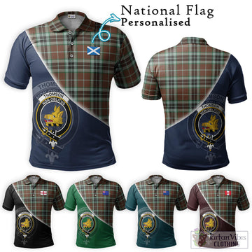 Thomson Hunting Modern Tartan Polo Shirt with Personalised National Flag and Family Crest Half Style