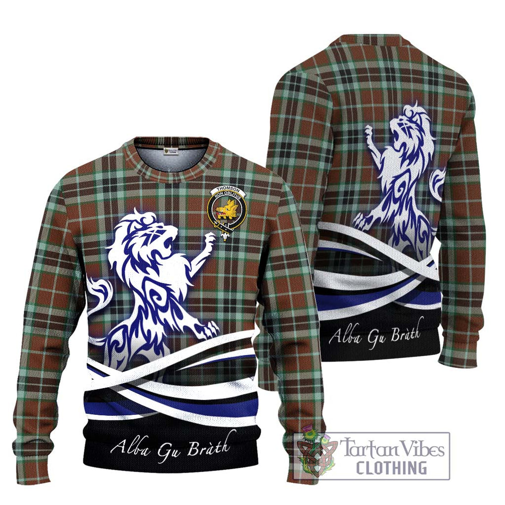 Thomson Hunting Modern Tartan Knitted Sweater with Alba Gu Brath Regal Lion Emblem Unisex - Tartanvibesclothing Shop