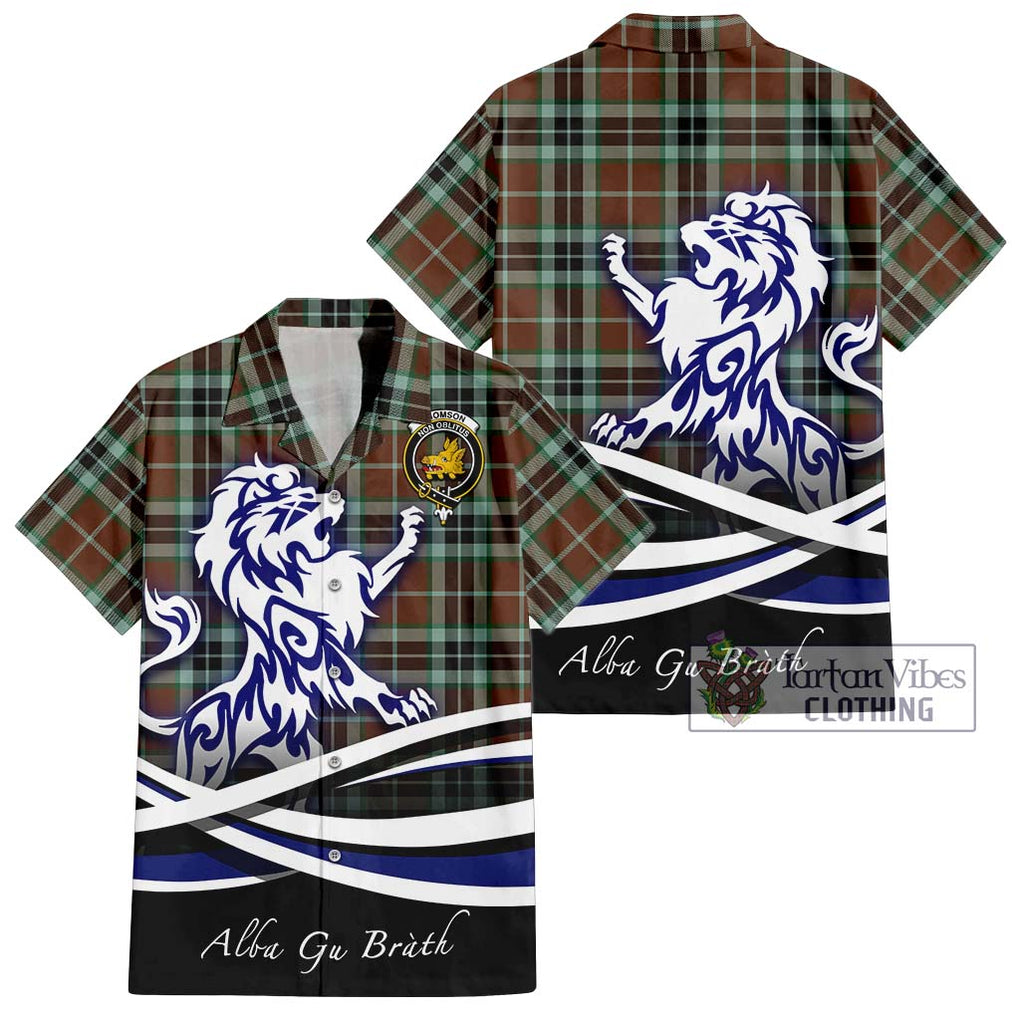 Thomson Hunting Modern Tartan Short Sleeve Button Shirt with Alba Gu Brath Regal Lion Emblem Kid - Tartanvibesclothing Shop