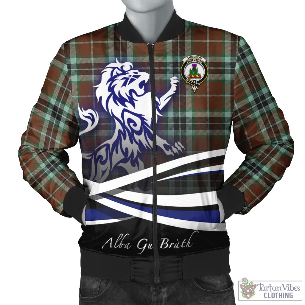 Tartan Vibes Clothing Thomson Hunting Modern Tartan Bomber Jacket with Alba Gu Brath Regal Lion Emblem