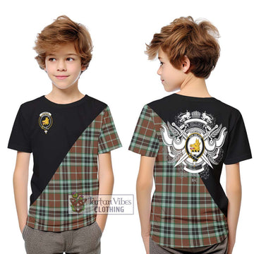 Thomson Hunting Modern Tartan Kid T-Shirt with Family Crest and Military Logo Style