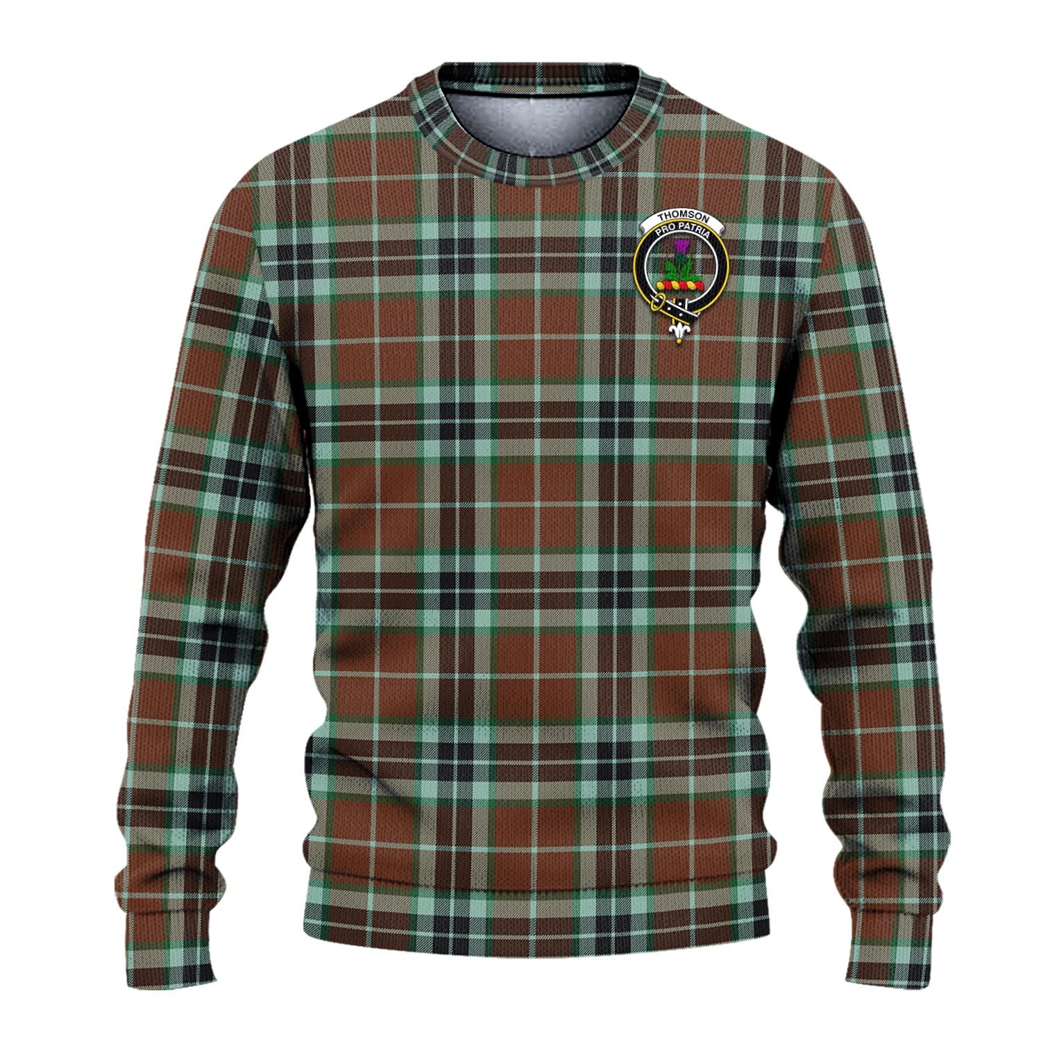 Thomson Hunting Modern Tartan Knitted Sweater with Family Crest - Tartanvibesclothing