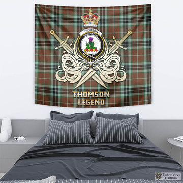 Thomson Hunting Modern Tartan Tapestry with Clan Crest and the Golden Sword of Courageous Legacy