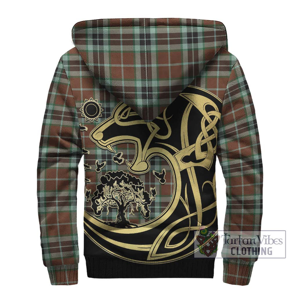 Thomson Hunting Modern Tartan Sherpa Hoodie with Family Crest Celtic Wolf Style - Tartan Vibes Clothing