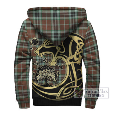 Thomson Hunting Modern Tartan Sherpa Hoodie with Family Crest Celtic Wolf Style