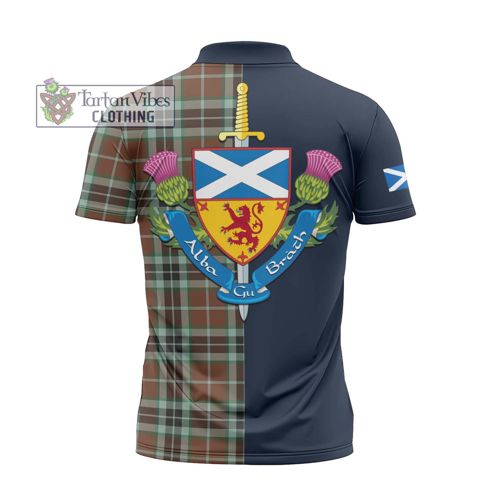 Tartan Vibes Clothing Thomson Hunting Modern Tartan Zipper Polo Shirt with Scottish Lion Royal Arm Half Style