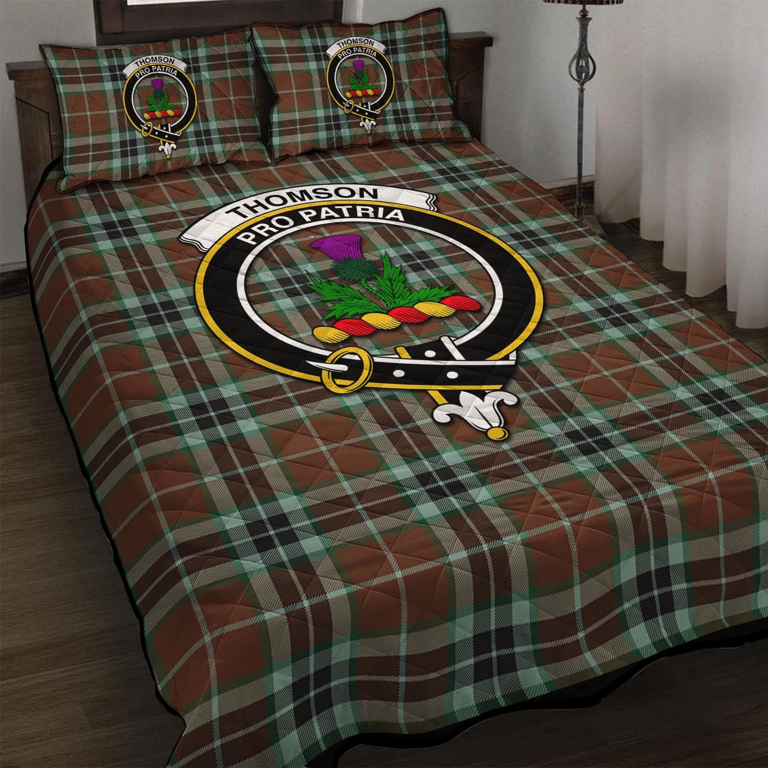 Thomson Hunting Modern Tartan Quilt Bed Set with Family Crest - Tartan Vibes Clothing