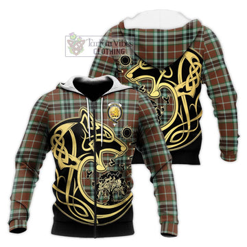 Thomson Hunting Modern Tartan Knitted Hoodie with Family Crest Celtic Wolf Style