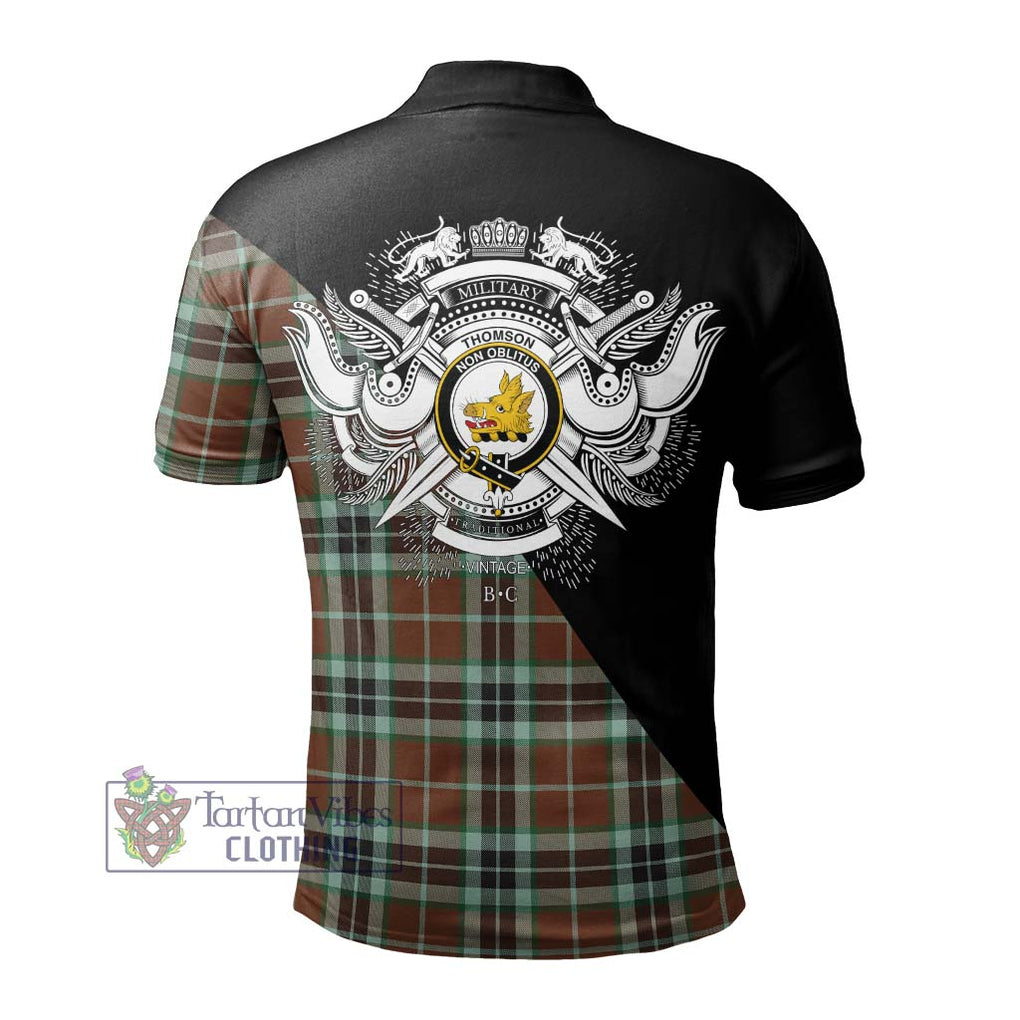 Thomson Hunting Modern Tartan Polo Shirt with Family Crest and Military Logo Style - Tartanvibesclothing Shop