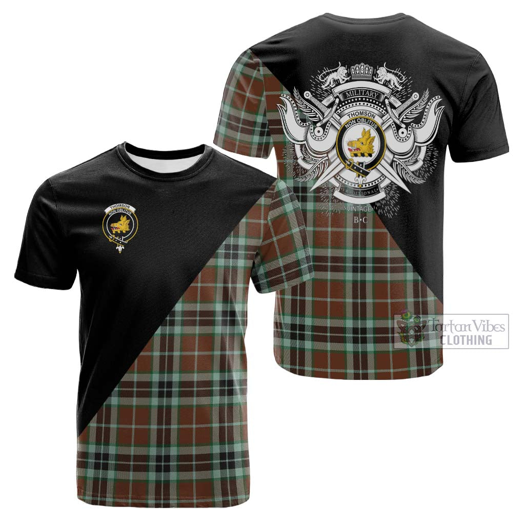 Tartan Vibes Clothing Thomson Hunting Modern Tartan Cotton T-shirt with Family Crest and Military Logo Style