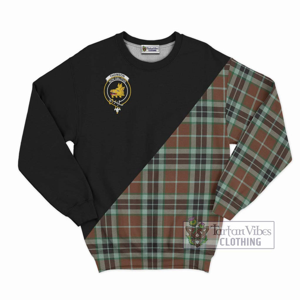 Thomson Hunting Modern Tartan Sweatshirt with Family Crest and Military Logo Style - Tartanvibesclothing Shop