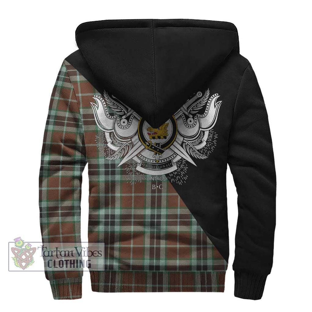 Thomson Hunting Modern Tartan Sherpa Hoodie with Family Crest and Military Logo Style - Tartanvibesclothing Shop