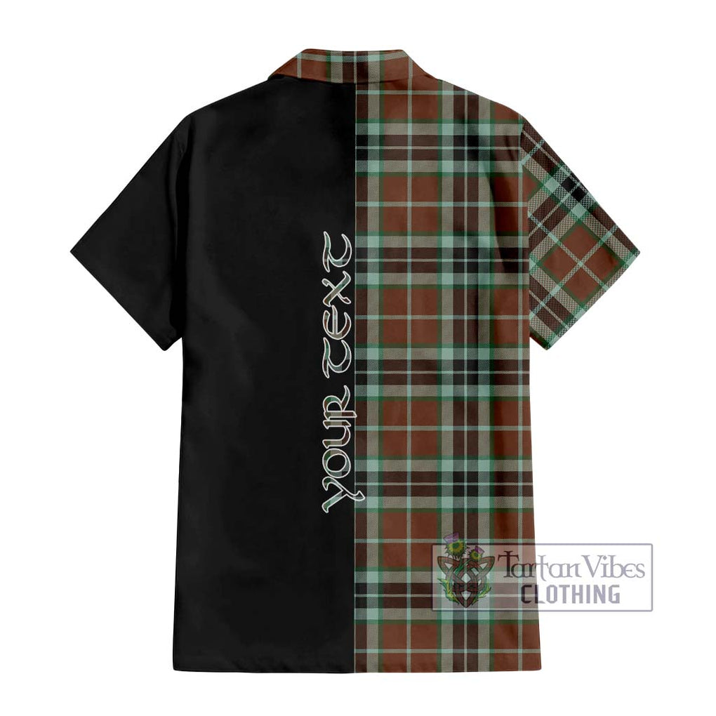 Thomson Hunting Modern Tartan Short Sleeve Button Shirt with Family Crest and Half Of Me Style - Tartanvibesclothing Shop