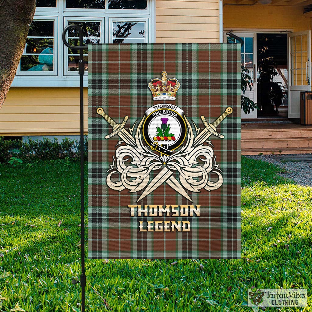 Tartan Vibes Clothing Thomson Hunting Modern Tartan Flag with Clan Crest and the Golden Sword of Courageous Legacy