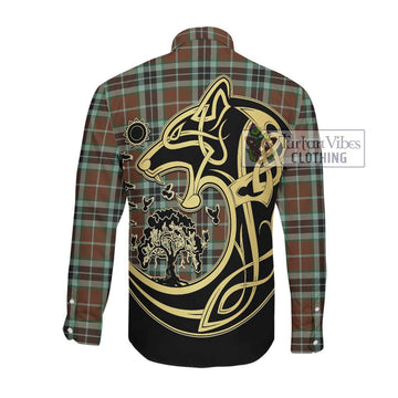 Thomson Hunting Modern Tartan Long Sleeve Button Shirt with Family Crest Celtic Wolf Style