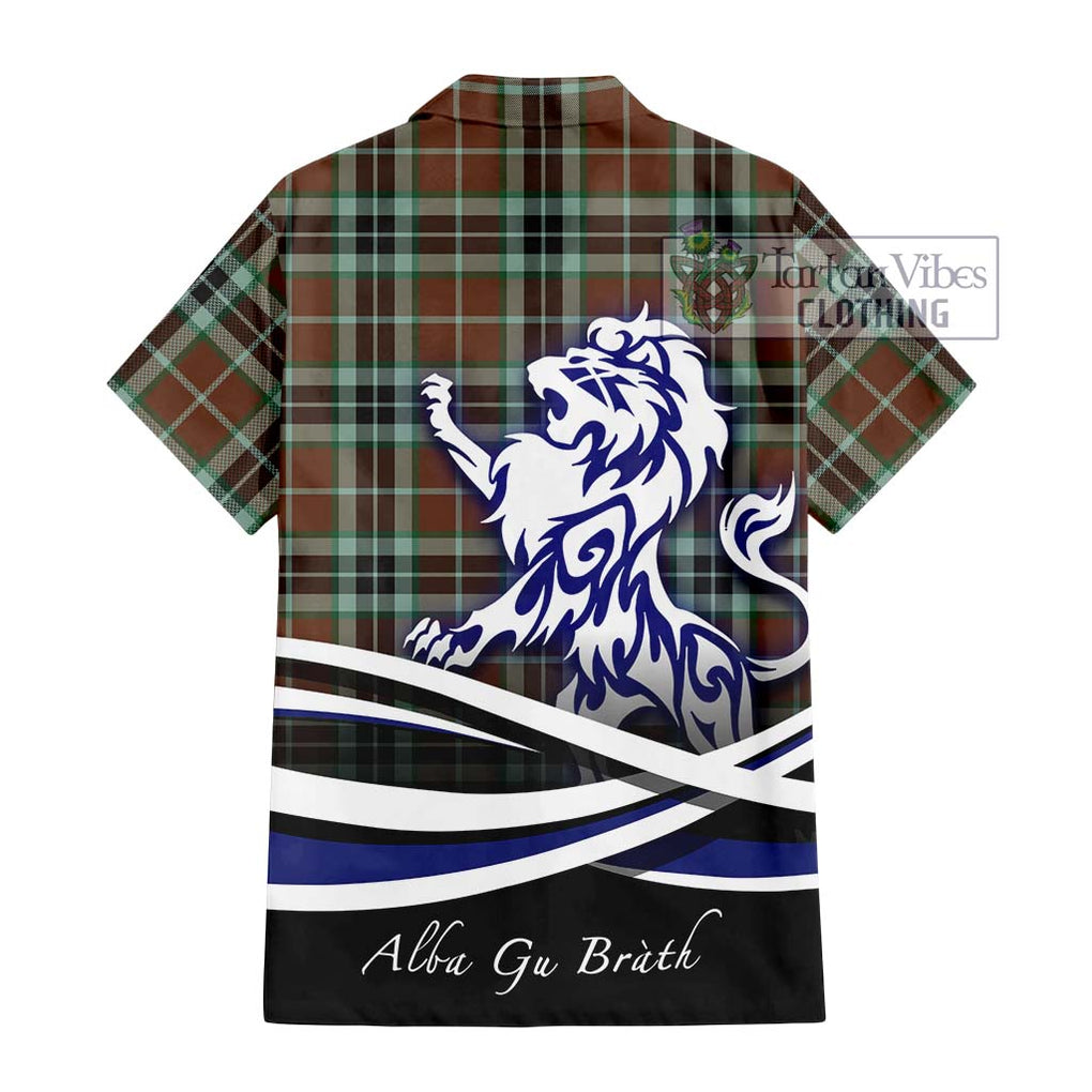 Thomson Hunting Modern Tartan Short Sleeve Button Shirt with Alba Gu Brath Regal Lion Emblem - Tartanvibesclothing Shop