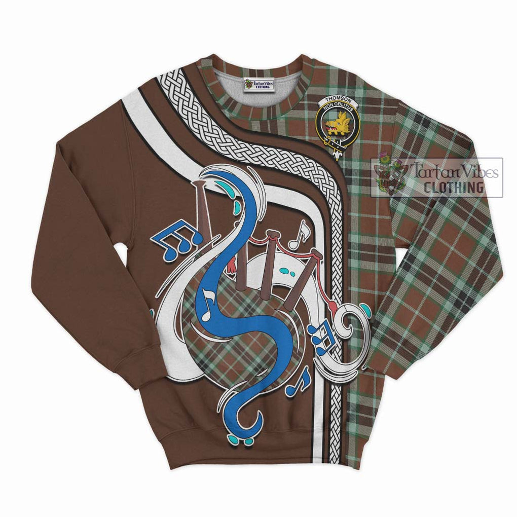 Tartan Vibes Clothing Thomson Hunting Modern Tartan Sweatshirt with Epic Bagpipe Style