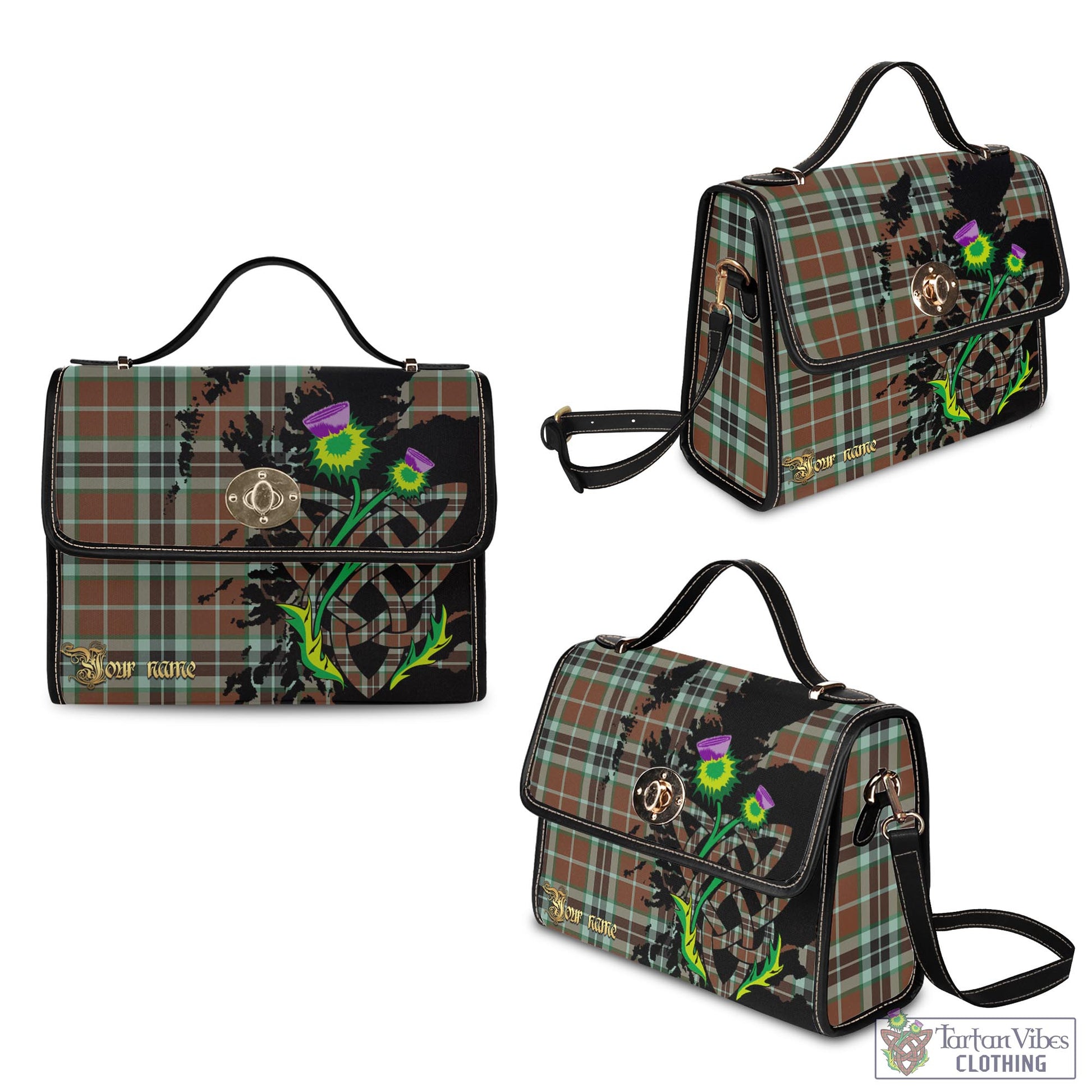 Tartan Vibes Clothing Thomson Hunting Modern Tartan Waterproof Canvas Bag with Scotland Map and Thistle Celtic Accents