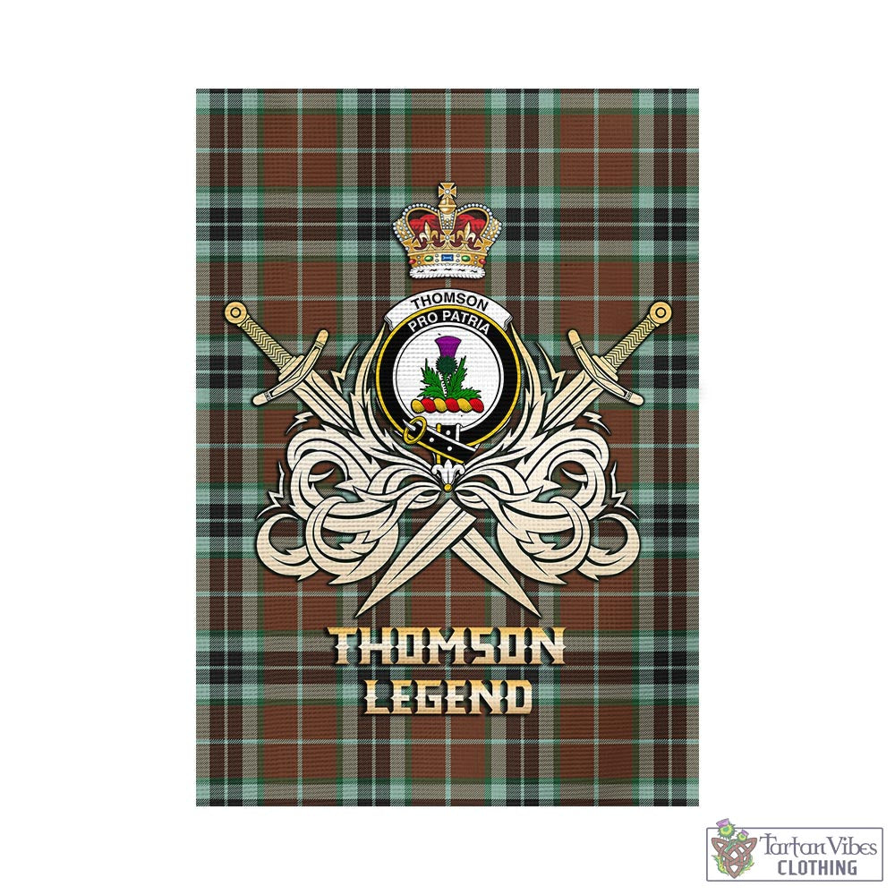 Tartan Vibes Clothing Thomson Hunting Modern Tartan Flag with Clan Crest and the Golden Sword of Courageous Legacy