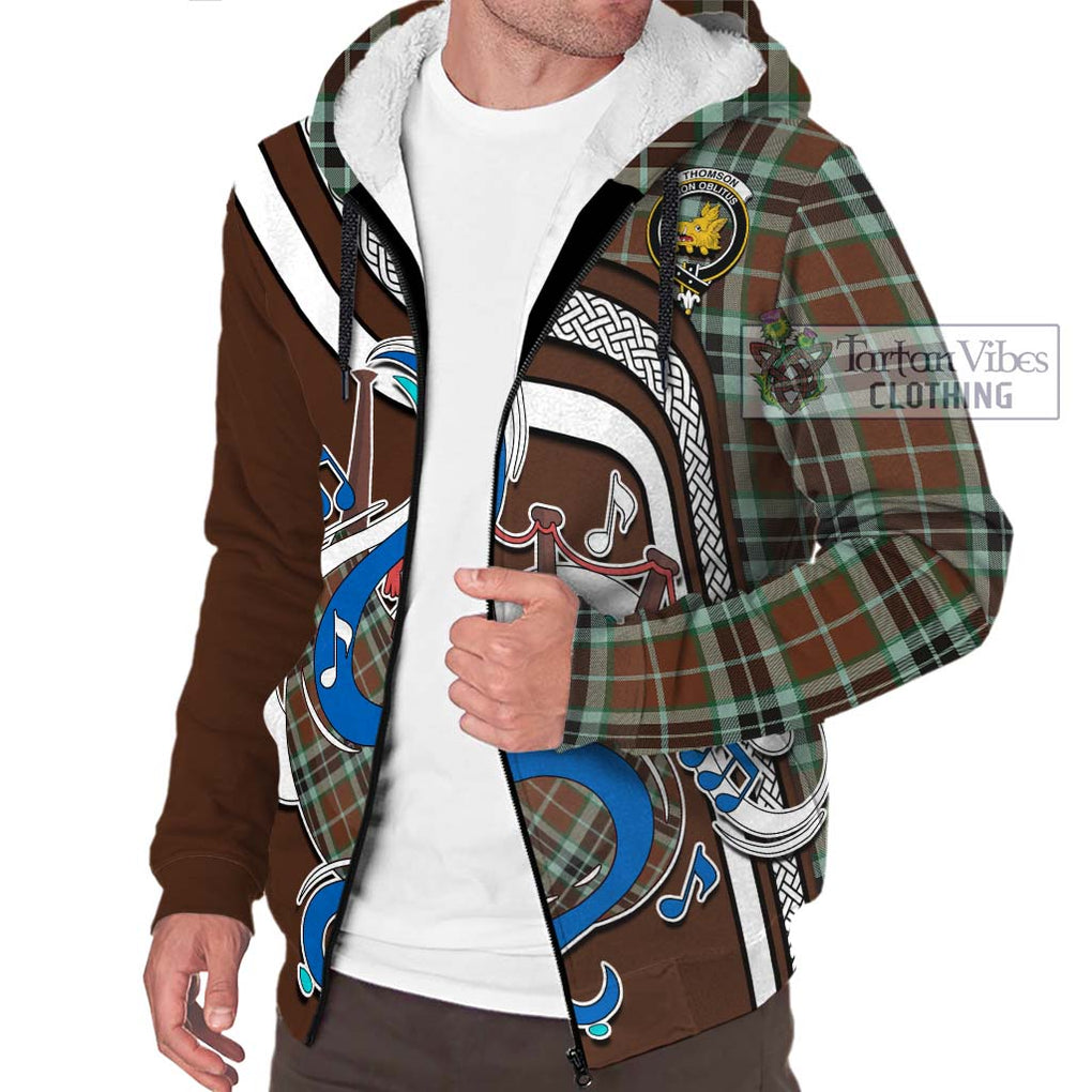 Thomson Hunting Modern Tartan Sherpa Hoodie with Epic Bagpipe Style Unisex - Tartanvibesclothing Shop