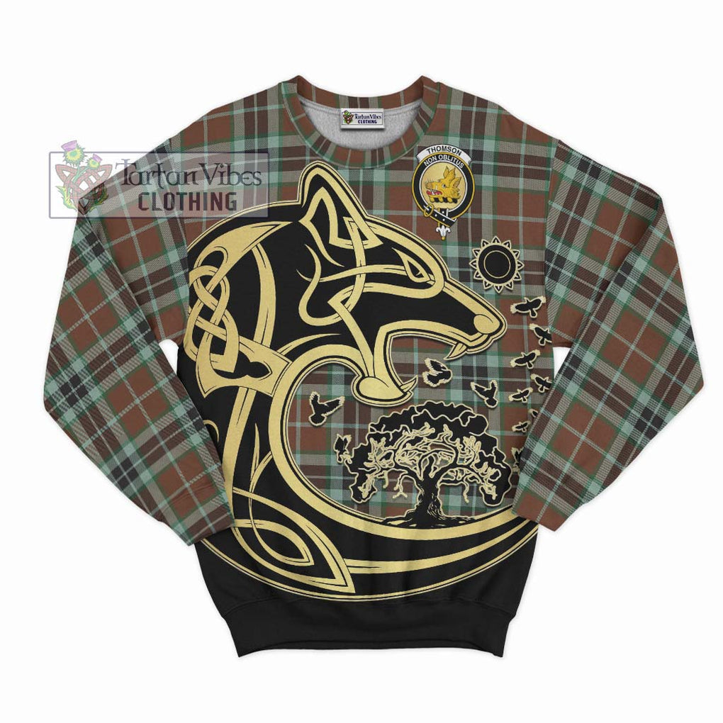 Thomson Hunting Modern Tartan Sweatshirt with Family Crest Celtic Wolf Style - Tartan Vibes Clothing