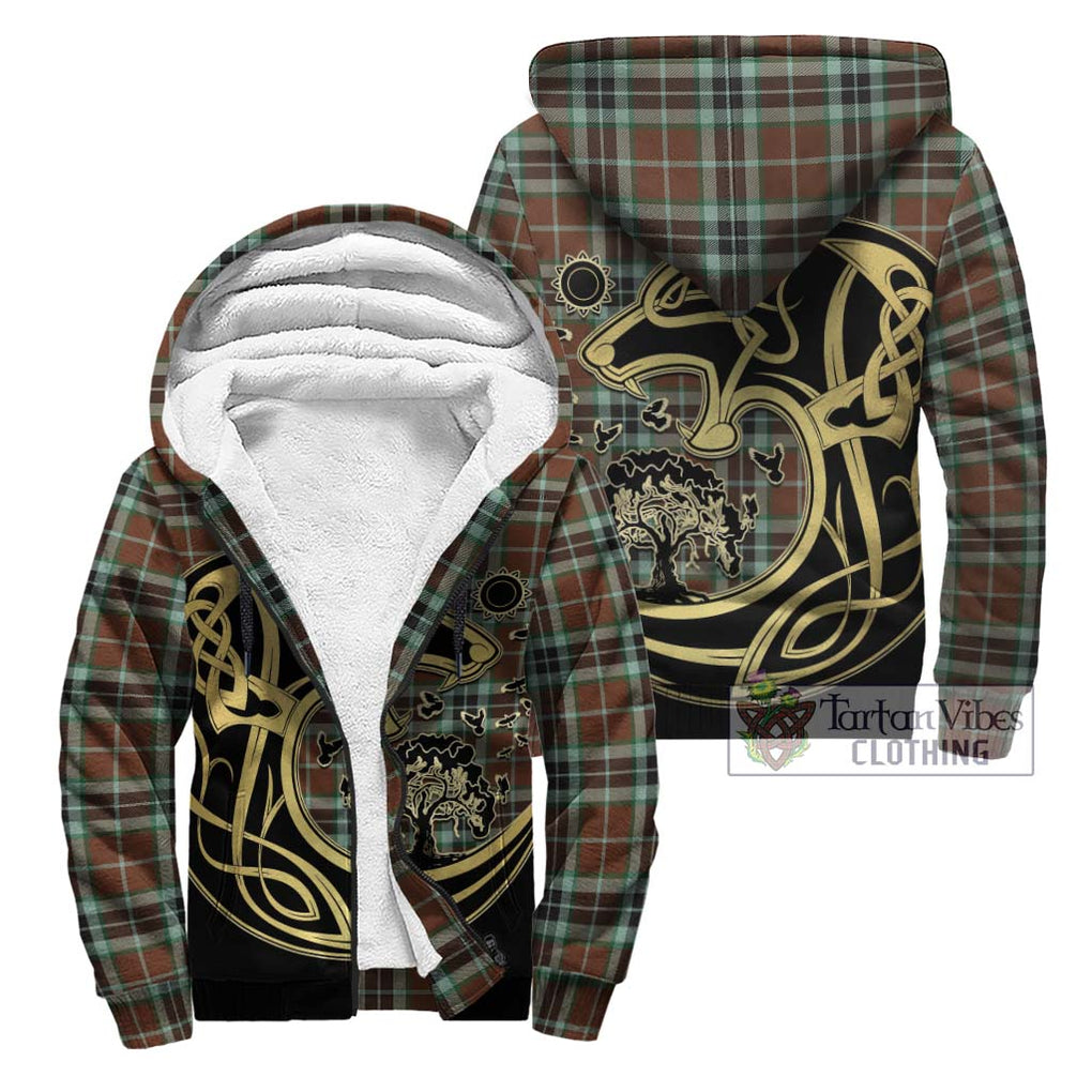 Thomson Hunting Modern Tartan Sherpa Hoodie with Family Crest Celtic Wolf Style Unisex - Tartan Vibes Clothing