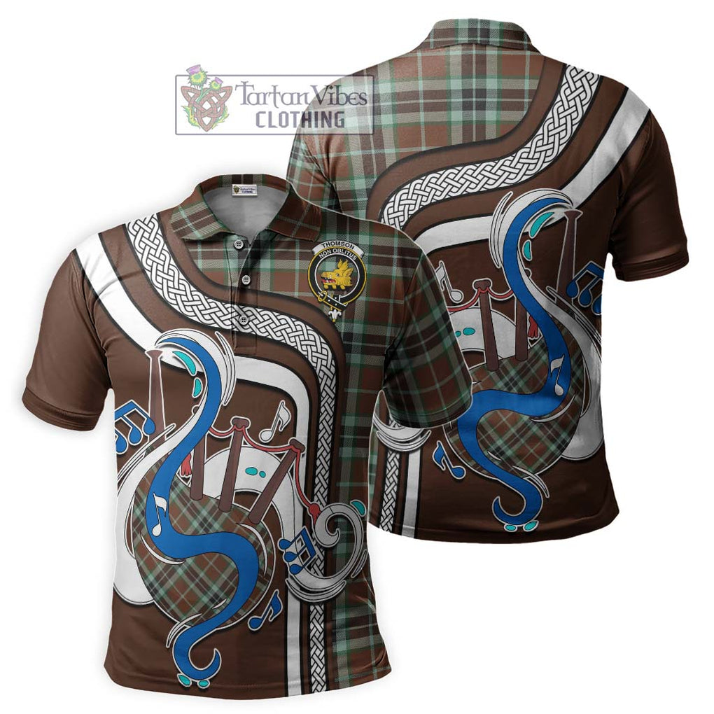 Tartan Vibes Clothing Thomson Hunting Modern Tartan Polo Shirt with Epic Bagpipe Style