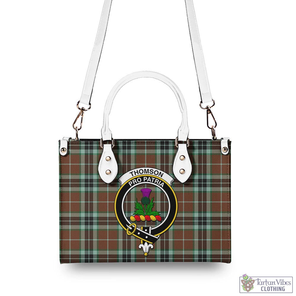 Tartan Vibes Clothing Thomson Hunting Modern Tartan Luxury Leather Handbags with Family Crest