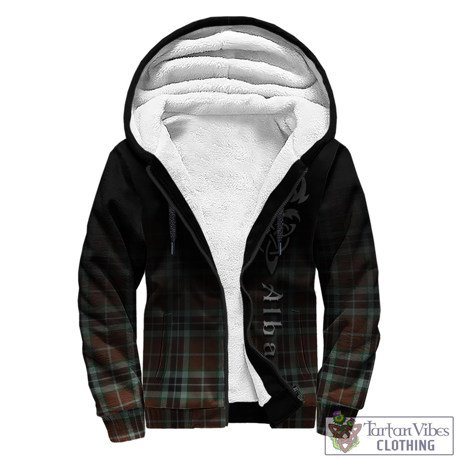 Tartan Vibes Clothing Thomson Hunting Modern Tartan Sherpa Hoodie Featuring Alba Gu Brath Family Crest Celtic Inspired