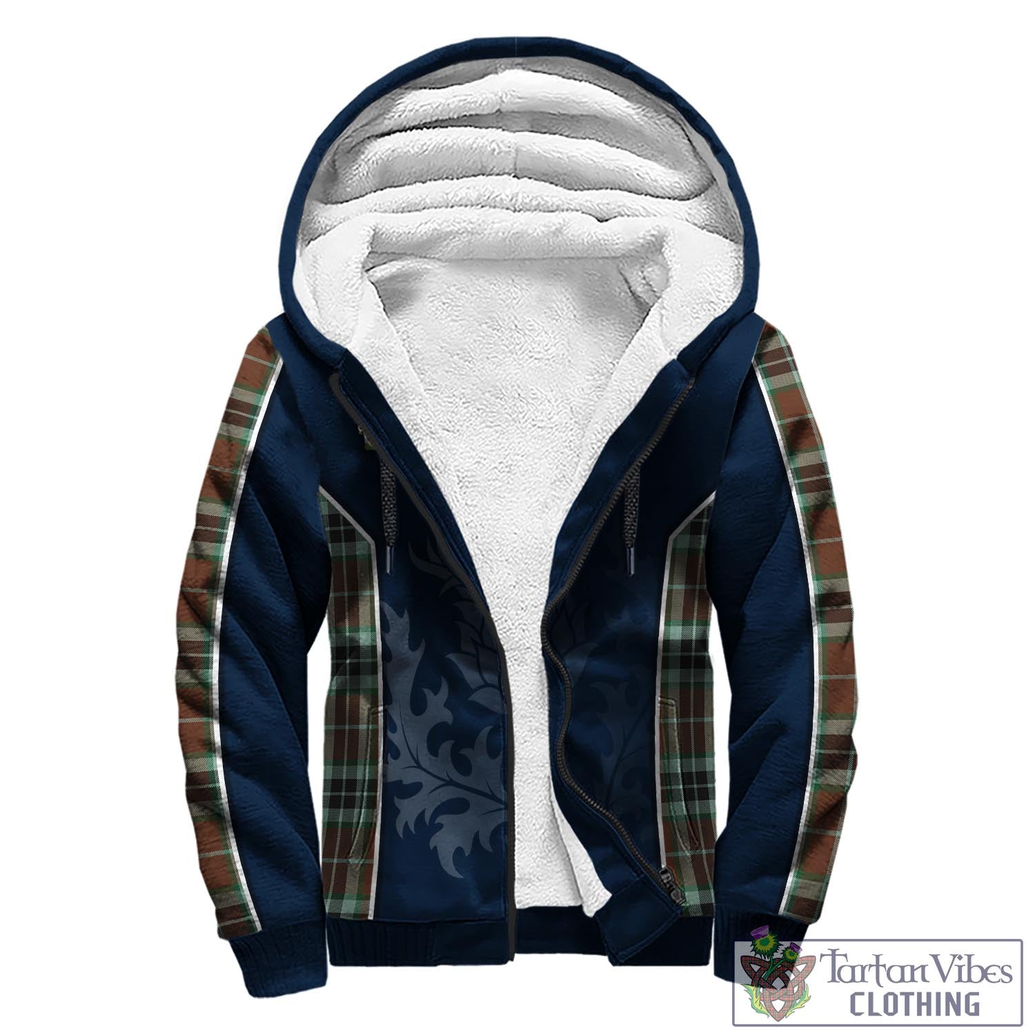 Tartan Vibes Clothing Thomson Hunting Modern Tartan Sherpa Hoodie with Family Crest and Scottish Thistle Vibes Sport Style