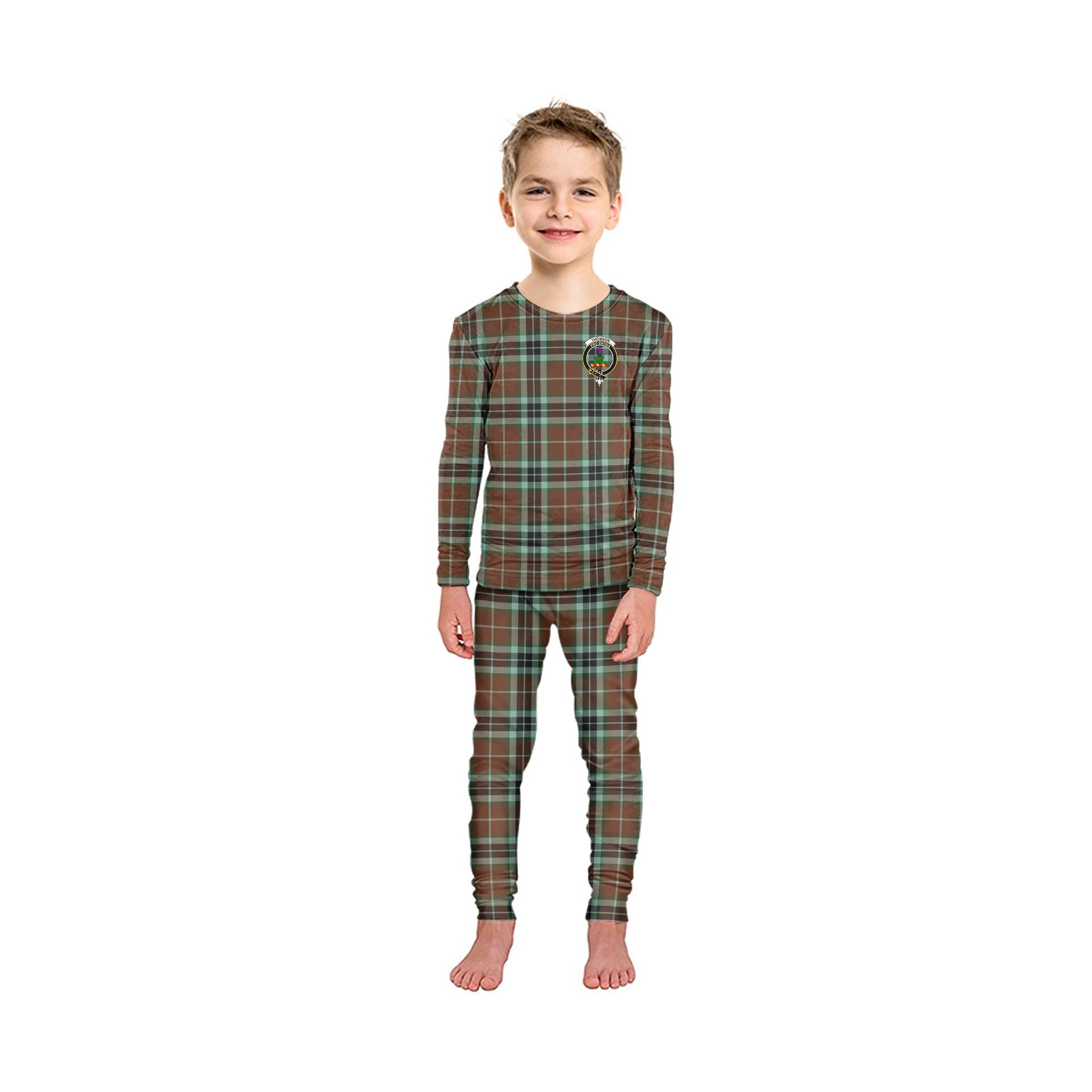 Thomson Hunting Modern Tartan Pajamas Family Set with Family Crest - Tartanvibesclothing