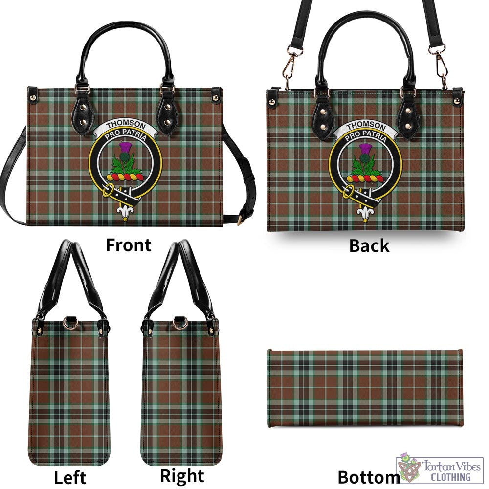 Tartan Vibes Clothing Thomson Hunting Modern Tartan Luxury Leather Handbags with Family Crest