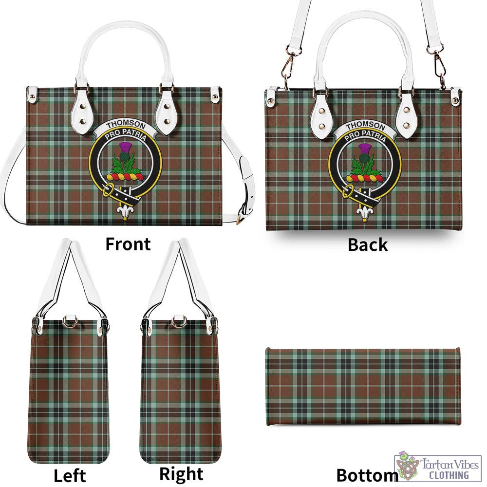 Tartan Vibes Clothing Thomson Hunting Modern Tartan Luxury Leather Handbags with Family Crest