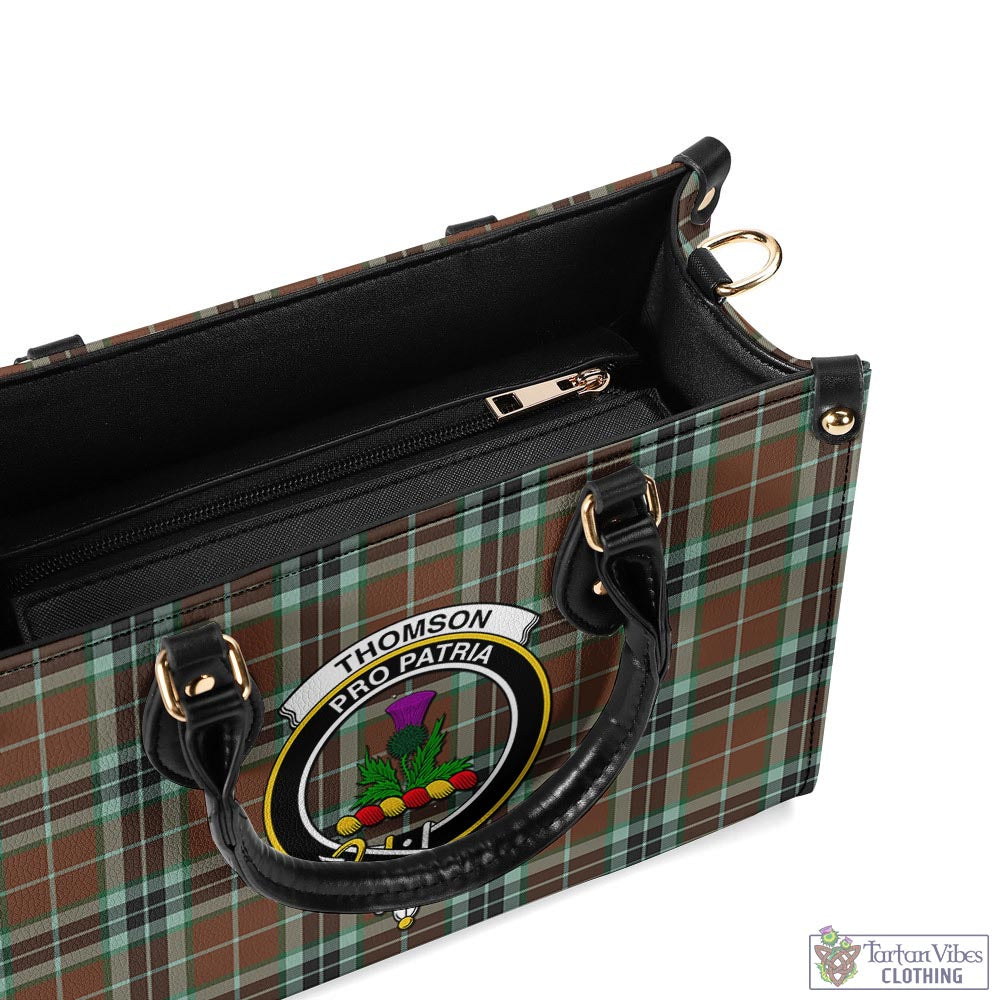 Tartan Vibes Clothing Thomson Hunting Modern Tartan Luxury Leather Handbags with Family Crest