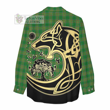 Tierney or O_Tierney Irish Tartan Women's Casual Shirt with Coat of Arms Celtic Wolf Style