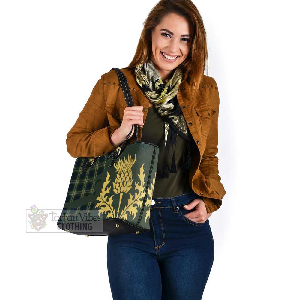 Todd Tartan Leather Tote Bag Gold Thistle Style - Tartan Vibes Clothing