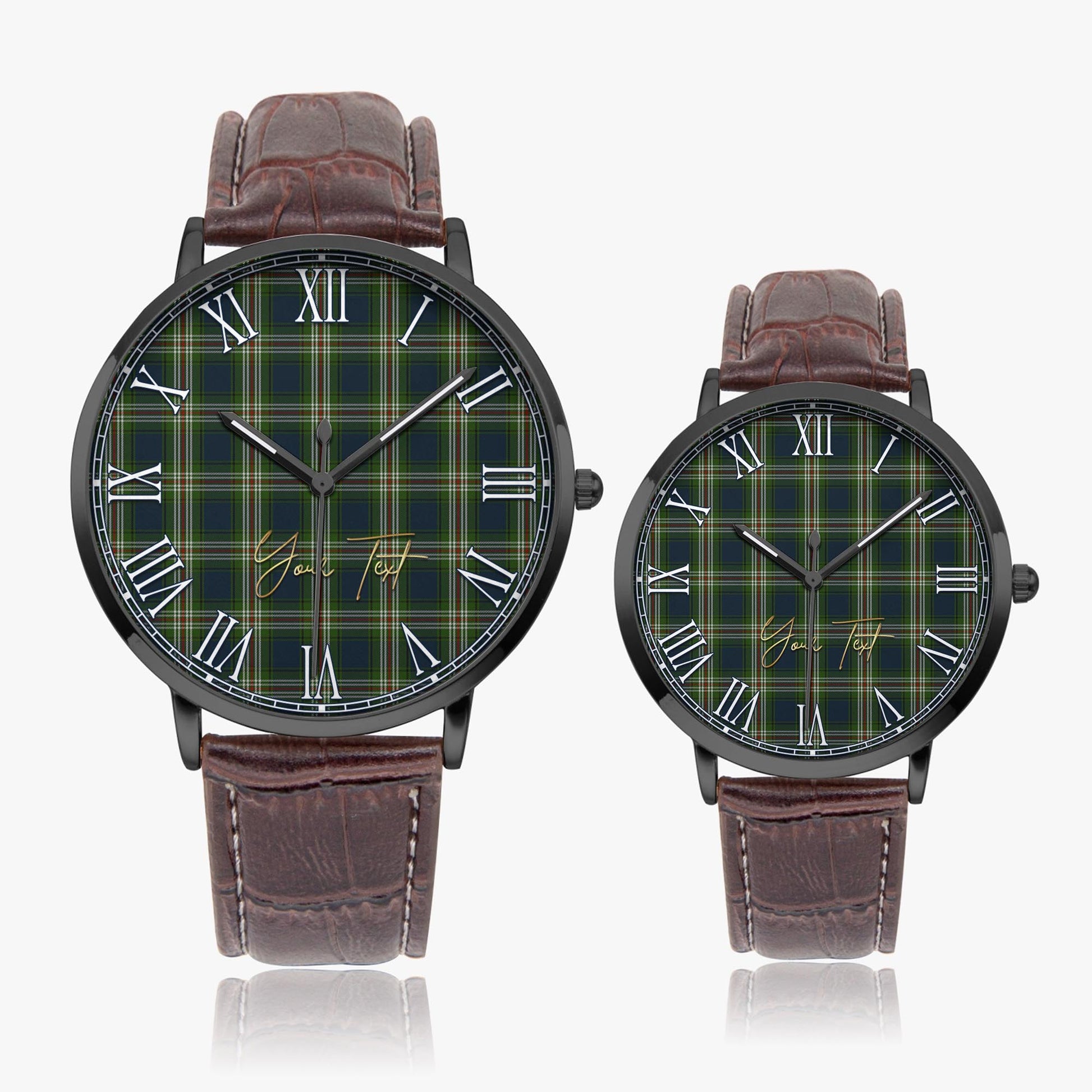 Todd Tartan Personalized Your Text Leather Trap Quartz Watch Ultra Thin Black Case With Brown Leather Strap - Tartanvibesclothing Shop