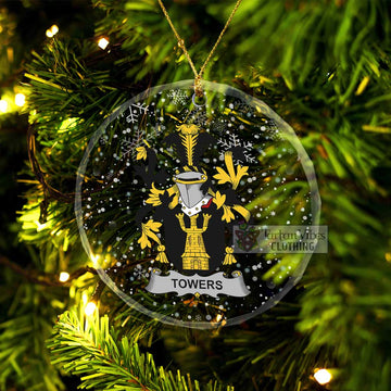 Towers Irish Clan Christmas Glass Ornament with Coat of Arms