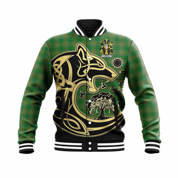 Towers Irish Tartan Baseball Jacket with Coat of Arms Celtic Wolf Style