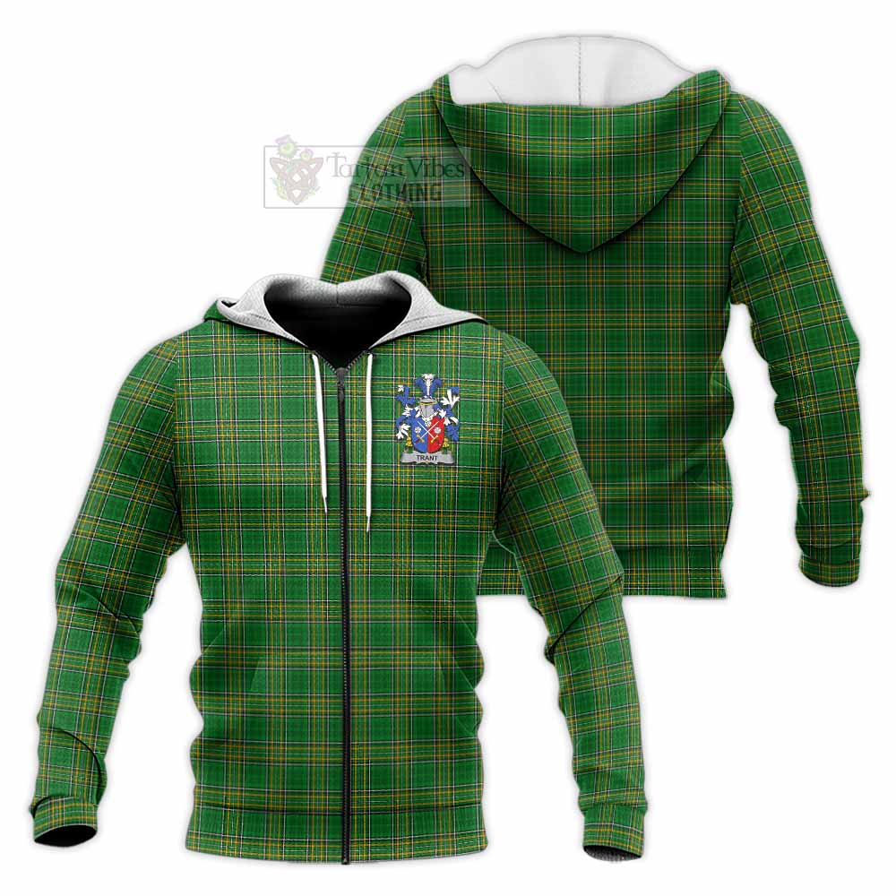 Trant Irish Clan Tartan Knitted Hoodie with Coat of Arms - Tartan Vibes Clothing