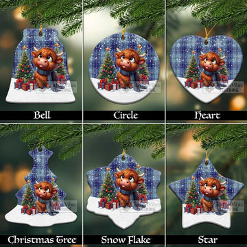 Traynor Tartan Christmas Ceramic Ornament with Adorable Highland Coo