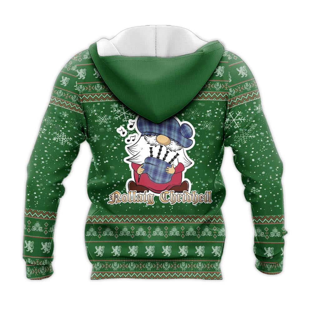 Traynor Clan Christmas Knitted Hoodie with Funny Gnome Playing Bagpipes - Tartanvibesclothing