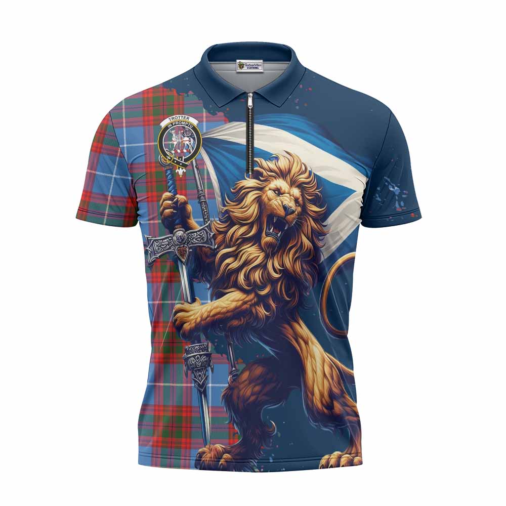 Tartan Vibes Clothing Trotter Tartan Family Crest Zipper Polo Shirt with Scottish Majestic Lion