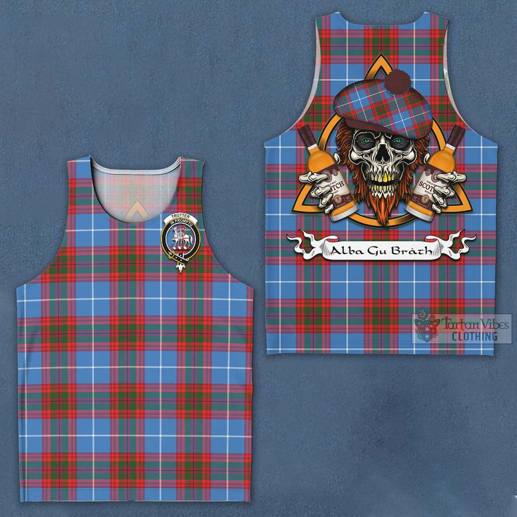 Tartan Vibes Clothing Trotter Tartan Men's Tank Top with Family Crest and Bearded Skull Holding Bottles of Whiskey