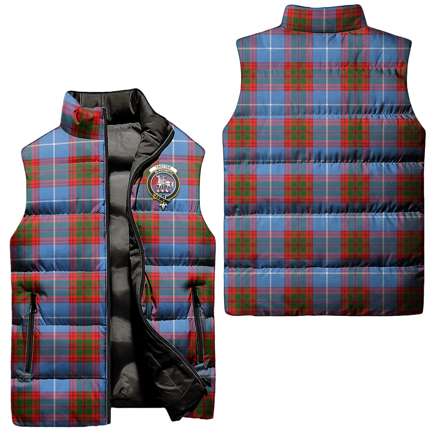 Trotter Tartan Sleeveless Puffer Jacket with Family Crest Unisex - Tartanvibesclothing