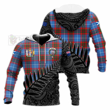 Trotter Crest Tartan Knitted Hoodie with New Zealand Silver Fern Half Style