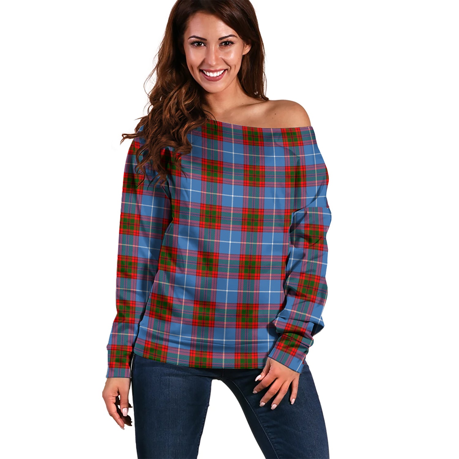 Trotter Tartan Off Shoulder Women Sweater Women - Tartanvibesclothing Shop